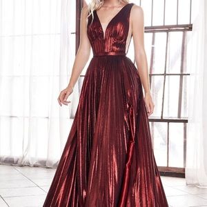 Long A-line Metallic Burgundy Dress